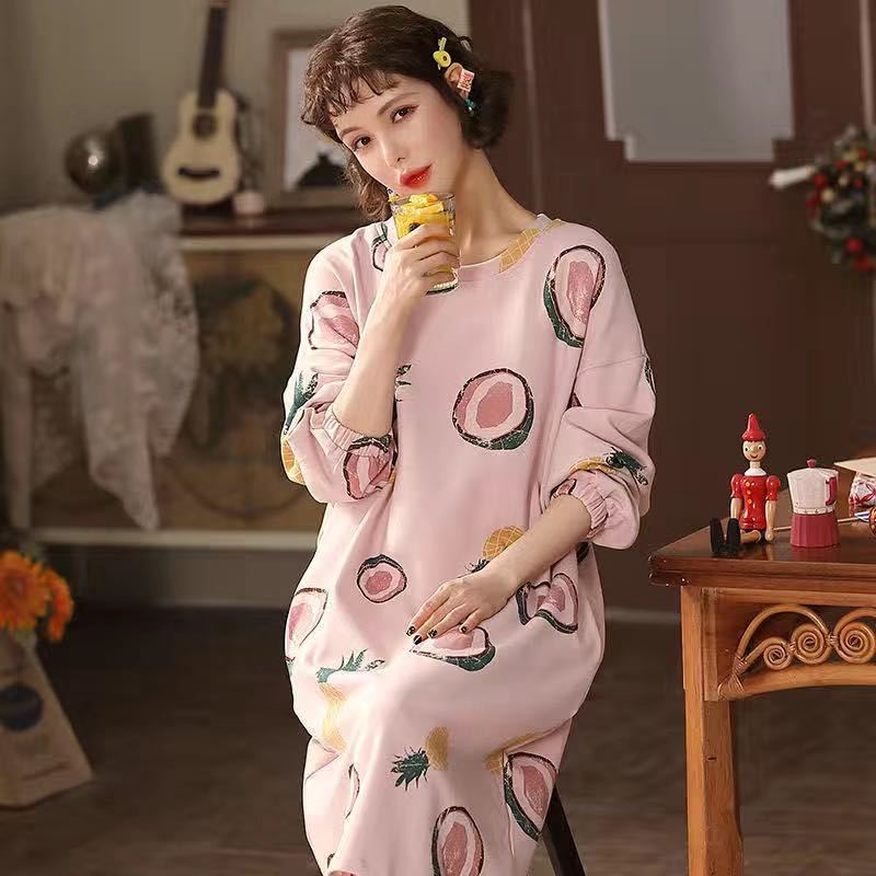 Pajamas women long sleeves long nightdress cartoon cute home service