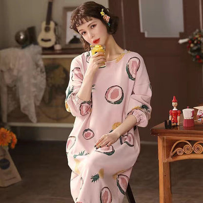 Pajamas women long sleeves long nightdress cartoon cute home service