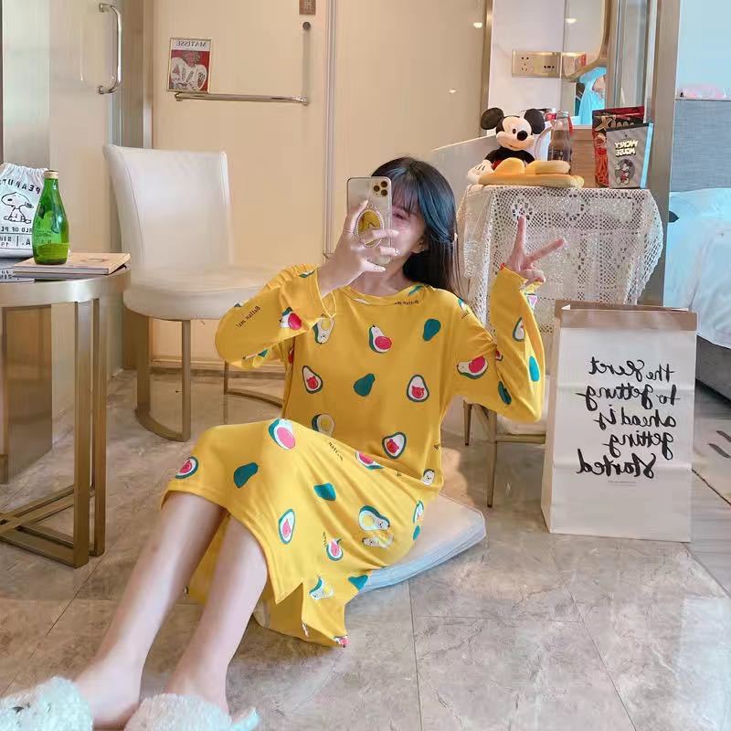 Pajamas women long sleeves long nightdress cartoon cute home service
