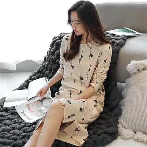 Pajamas women long sleeves long nightdress cartoon cute home service