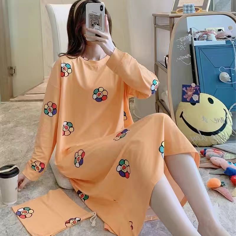 Pajamas women long sleeves long nightdress cartoon cute home service