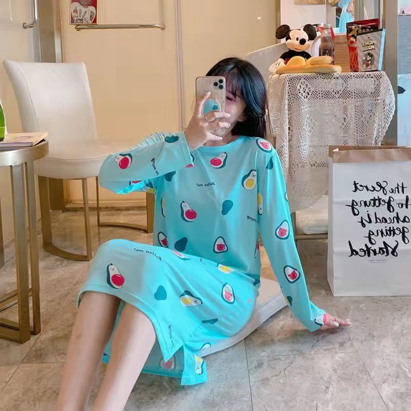 Pajamas women long sleeves long nightdress cartoon cute home service
